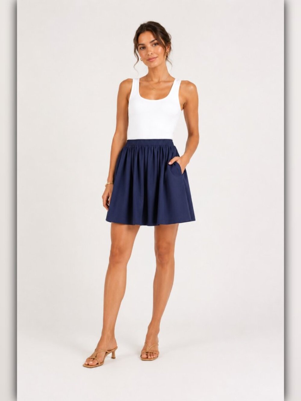 A192 • Midnight Navy Cotton Pull-On Mini Skirt